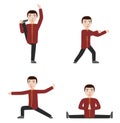 Man performing qigong or taijiquan exercises.