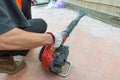 Man with petrol leaf blower and leaf vacuum blower Royalty Free Stock Photo