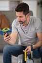 man on phone before going on trip Royalty Free Stock Photo