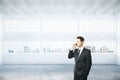 Man on phone in hangar Royalty Free Stock Photo