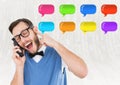 man on phone with shiny chat bubbles Royalty Free Stock Photo