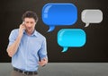 man on phone with shiny chat bubbles Royalty Free Stock Photo