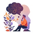 a man on the phone tells an idea. the man came up with the idea. dictates the code. vector illustration