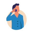 Man with phone vector illustration technology icon. Business mobile and communication character male. Businessman call on device Royalty Free Stock Photo