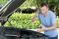 Man phoning for help with broken down car Royalty Free Stock Photo