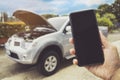 Man Phoning For Help with a broken down car Royalty Free Stock Photo