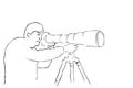 Man Photographer Take a Picture, using dlsr, tele lens attatched, simple vector manual hand draw sketch