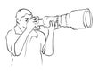 Man Photographer Take a Picture, using dlsr, tele lens attatched, simple vector manual hand draw sketch, isolated on white