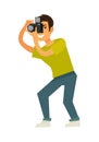 Man photographer takes photo with reflex camera isolated illustration