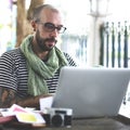 Man Photographer Upload Connection Laptop Concept