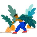 Man picking carrot. Vector illustration in flat style. Harvesting concept. Agritourism concept