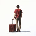 Michael With Red Suitcase: Realistic Figurative Painting On White Background