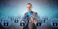 Man Picking A Virtual Lock Among Many Multiples
