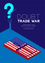 Man pictogram and question mark open the door to dark room with isometric Mousetrap America flag pattern, Doubt Trade war trap and Royalty Free Stock Photo