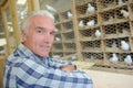 man in pigeon loft Royalty Free Stock Photo