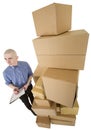 Man and pile cardboard boxes