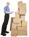 Man and pile cardboard boxes