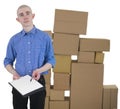 Man and pile cardboard boxes