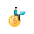 Man with pile coin dollar isolated icon Royalty Free Stock Photo