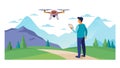 Man Piloting Drone Mountain Landscape Technology Vector, vector design Generative AI Royalty Free Stock Photo