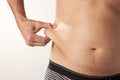 Man Pinching Belly Fat Pinch Test Body Royalty Free Stock Photo