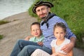 Man in pirate suit with his son and daughter Royalty Free Stock Photo