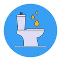 a man pisses into a ceramic white toilet bowl. a drop of urine.