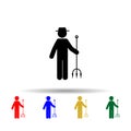 Man man with pitchforks multi color icon. Simple glyph, flat vector of gardening icons for ui and ux, website or mobile
