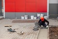 Man Placing Paving Stones Royalty Free Stock Photo