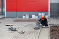 Man Placing Paving Stones Royalty Free Stock Photo