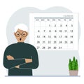 A man plans his schedule, meetings for a month, holidays, weekends and important dates. Time management and optimization