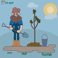 Man plants a small tree.