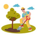 Man Plants A Tree. Gardening concept