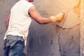 Man plasterer concrete working at wall Royalty Free Stock Photo