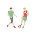 Man play football, flat vector illustration.