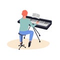 Man play the keyboard. Musical instrument, piano artist.