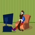 Man Play Video Game, Bearded Guy Hold Gaming Console