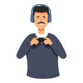 Man play video games icon cartoon vector. Gamer with mustaches Royalty Free Stock Photo