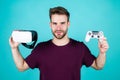 man play video games in virtual glasses, innovations Royalty Free Stock Photo