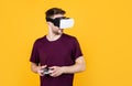 man play video games in virtual glasses, innovations Royalty Free Stock Photo