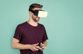 man play video games in virtual glasses, innovations Royalty Free Stock Photo