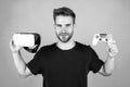 man play video games in virtual glasses, innovations Royalty Free Stock Photo