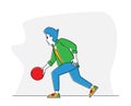 Man Player Throw Ball on Lane. Bowler Character Spend Time on Weekend Playing in Bowling Club. Leisure, Active Lifestyle