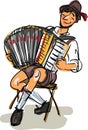 A man playing accordion on the chair, Man Playing Accordion Illustrations sitting on chair Clip Art cartoon doodle drawing.