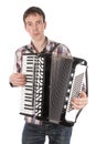 Man playing an accordion isolated over white Royalty Free Stock Photo