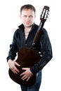 Man playing acoustic six-string guitar