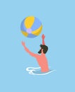 Male Playing Ball in Pool, Water Activity Vector Royalty Free Stock Photo