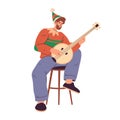 Man playing banjo Xmas music, winter holiday image