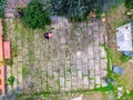 Man playing basketball in the backyard