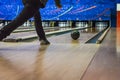 Man playing bowling seen from the back Royalty Free Stock Photo